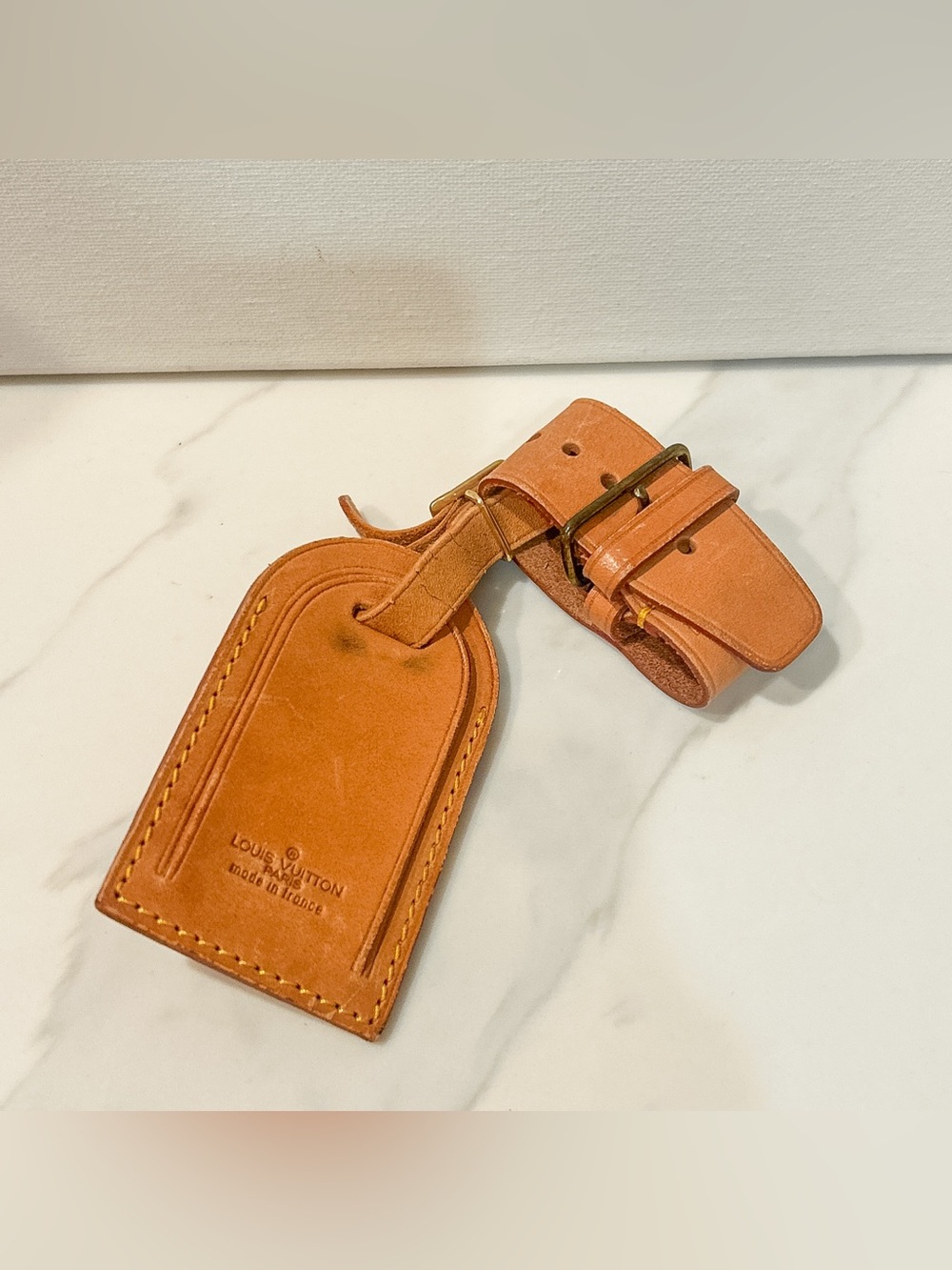 Louis Vuitton Luggage Tag and Poignet for Keepall Medium Honey Vachetta Leather